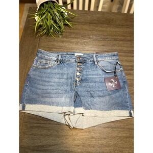 Ava & Viv Women's 16W Mid Rise Midi Denim Jean Shorts Button Fly Stretch Cuffed